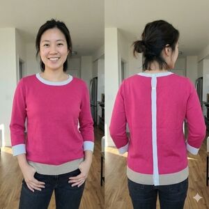 Talbots Women’s Pink Colorblock Silk-Cotton Blend Sweater – Size Medium